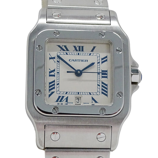 Cartier カルティエ サントスガルベ LM W20018D6 メンズ 腕時計 デイト クオーツ QZ ステンレス SS シルバー アイボリー 磨き済み 【中古】
