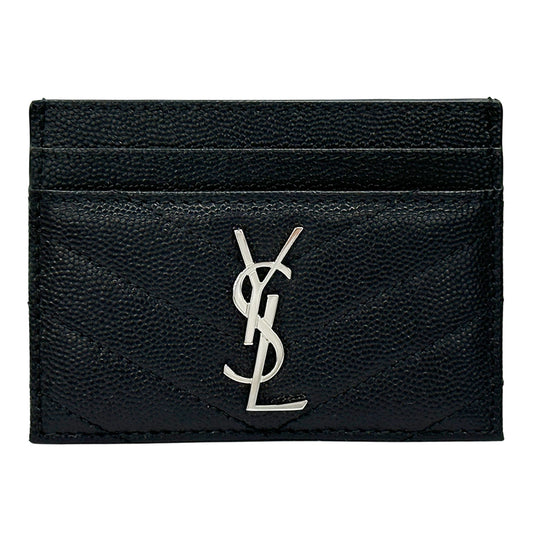 SAINT LAURENT サンローラン カードケース ブラック シルバー レザー レディース メンズ 【中古】