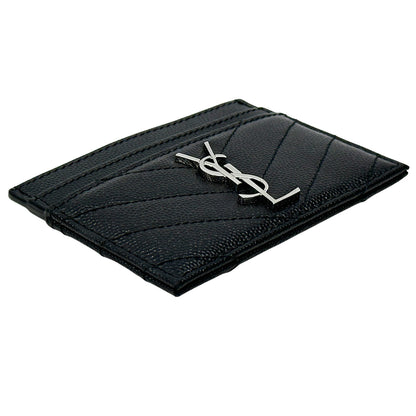 SAINT LAURENT サンローラン カードケース ブラック シルバー レザー レディース メンズ 【中古】