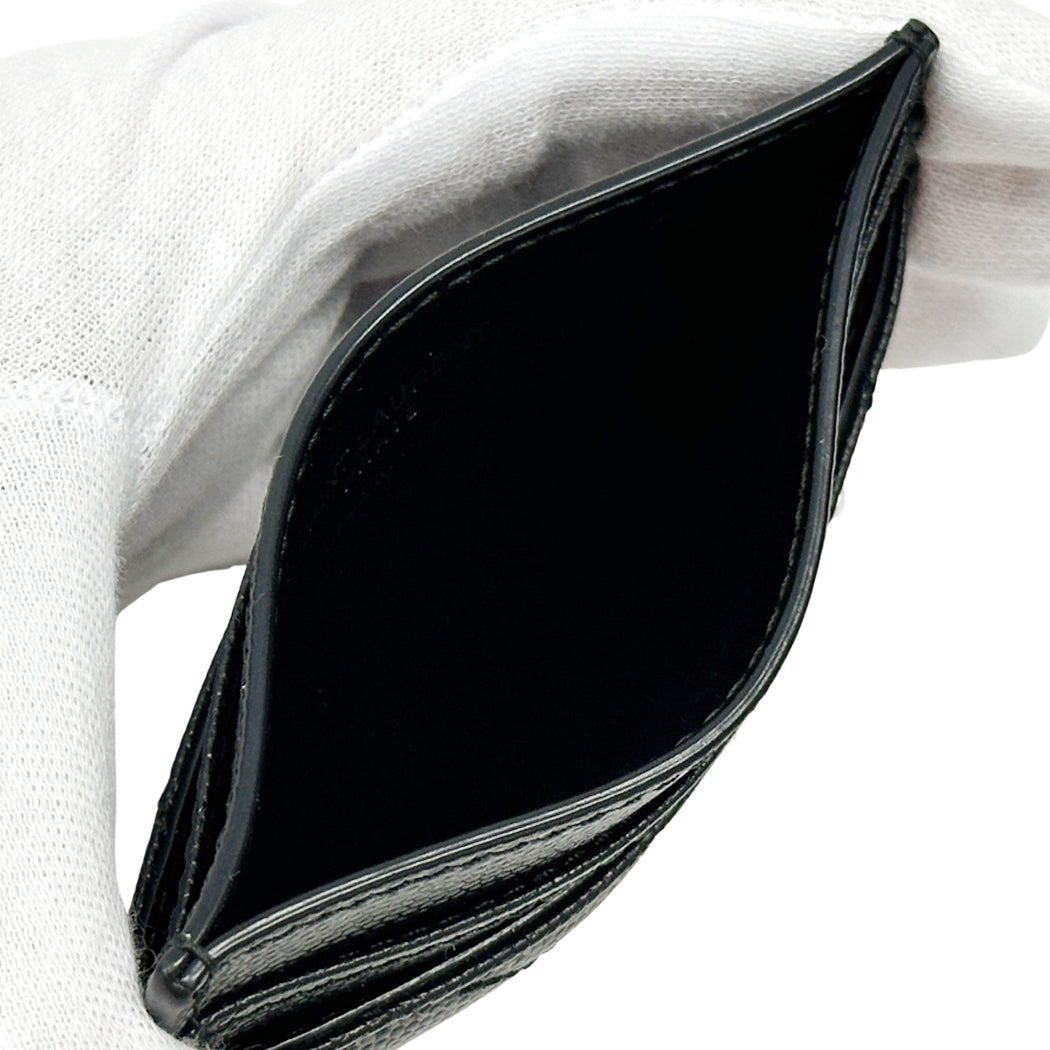SAINT LAURENT サンローラン カードケース ブラック シルバー レザー レディース メンズ 【中古】