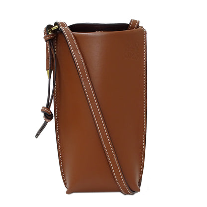 LOEWE ロエベ ゲートポケット ショルダーバッグ アナグラム ブラウン レザー レディース 【中古】