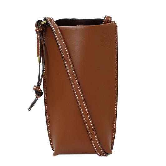 LOEWE ロエベ ゲートポケット ショルダーバッグ アナグラム ブラウン レザー レディース 【中古】