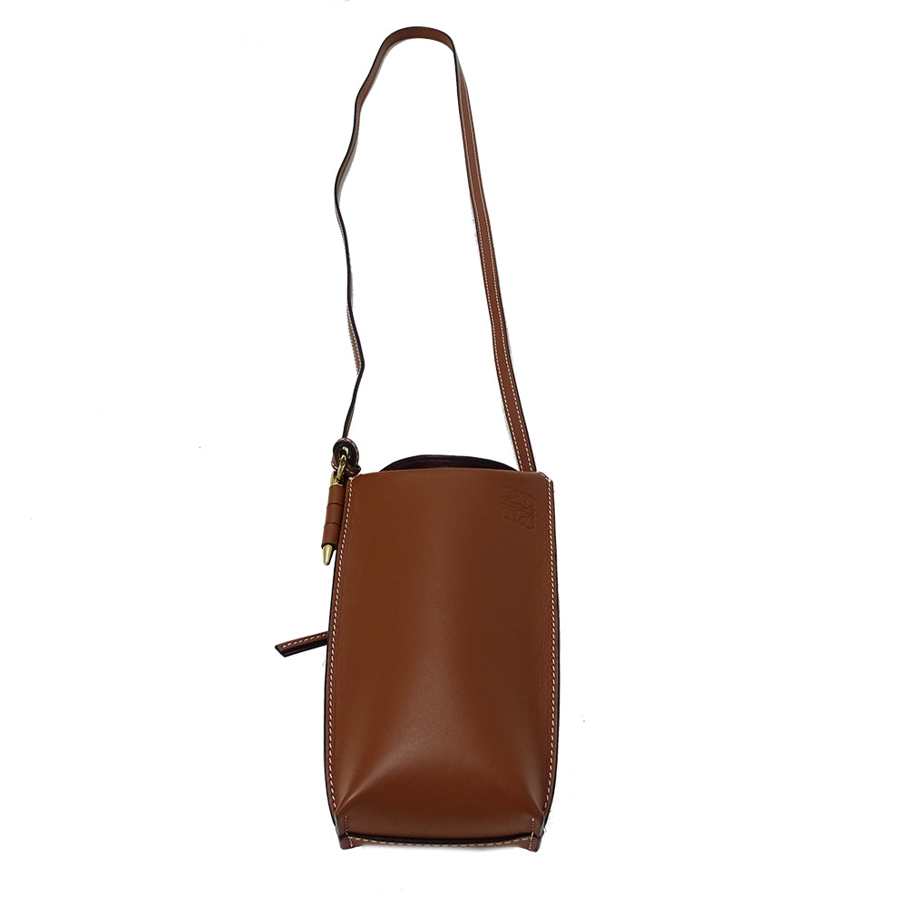 LOEWE ロエベ ゲートポケット ショルダーバッグ アナグラム ブラウン レザー レディース 【中古】