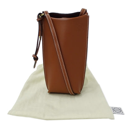 LOEWE ロエベ ゲートポケット ショルダーバッグ アナグラム ブラウン レザー レディース 【中古】