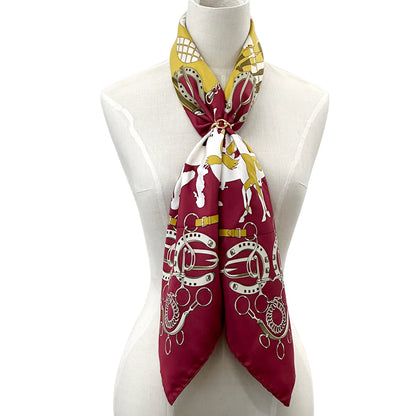 HERMES エルメス カレ90 MANEGE マネージュ 乗馬学校 スカーフ レッド マルチカラー シルク レディース 【中古】
