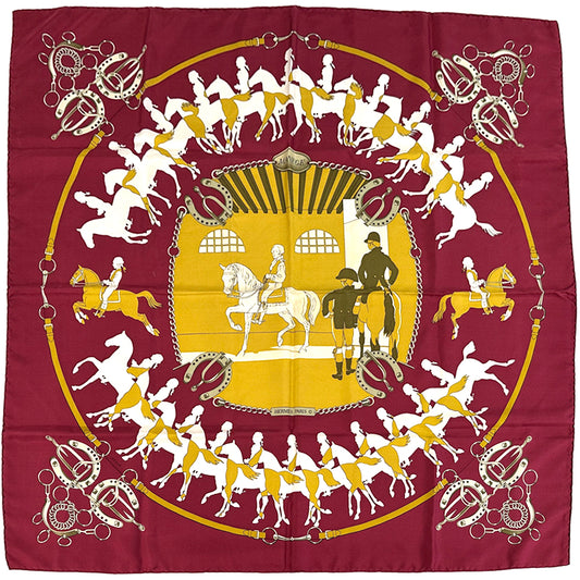 HERMES エルメス カレ90 MANEGE マネージュ 乗馬学校 スカーフ レッド マルチカラー シルク レディース 【中古】