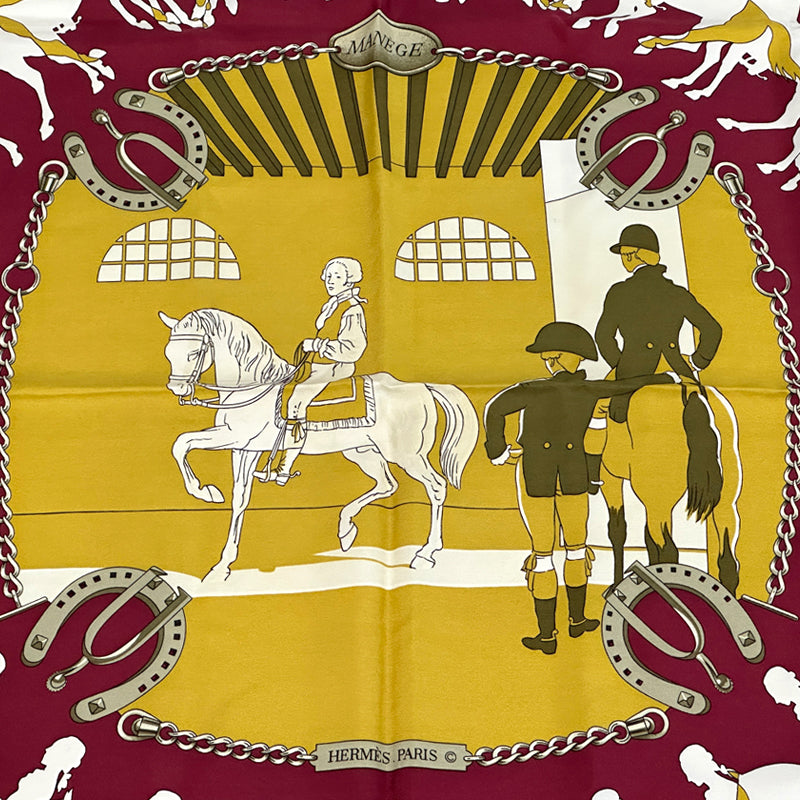 HERMES エルメス カレ90 MANEGE マネージュ 乗馬学校 スカーフ レッド マルチカラー シルク レディース 【中古】