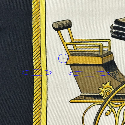 HERMES エルメス カレ90 LES VOIYURES A TRANSFORMATION 折りたたみ式幌の馬車 スカーフ ブラック マルチカラー シルク レディース 【中古】