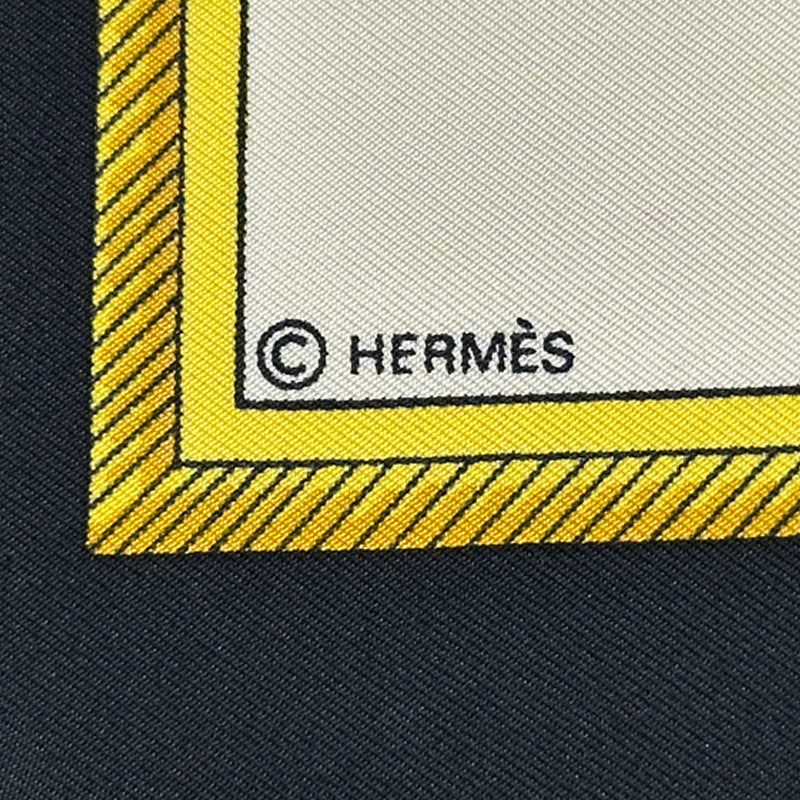 HERMES エルメス カレ90 LES VOIYURES A TRANSFORMATION 折りたたみ式幌の馬車 スカーフ ブラック マルチカラー シルク レディース 【中古】