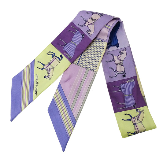 HERMES エルメス ツイリー Couvertures Nouvelle 新・馬着 スカーフ パープル イエロー シルク レディース 【中古】