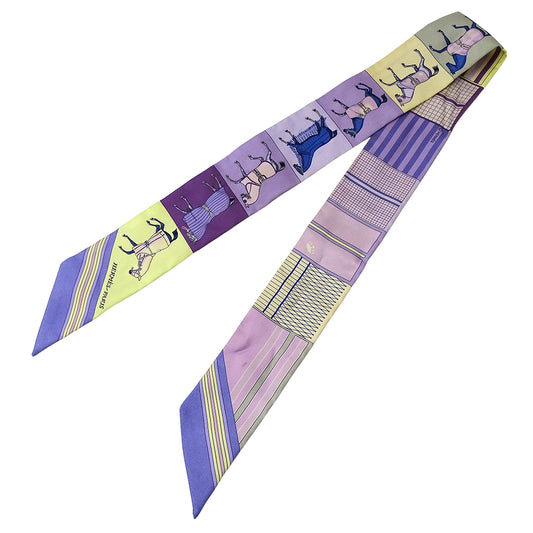 HERMES エルメス ツイリー Couvertures Nouvelle 新・馬着 スカーフ パープル イエロー シルク レディース 【中古】