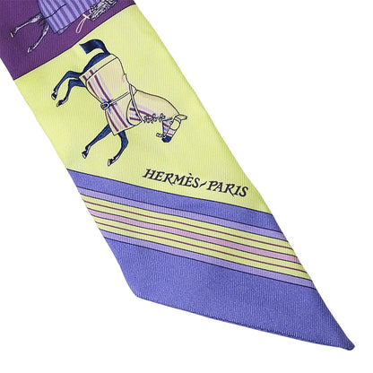 HERMES エルメス ツイリー Couvertures Nouvelle 新・馬着 スカーフ パープル イエロー シルク レディース 【中古】