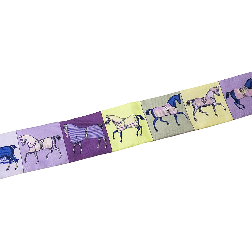 HERMES エルメス ツイリー Couvertures Nouvelle 新・馬着 スカーフ パープル イエロー シルク レディース 【中古】