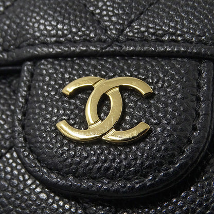 CHANEL シャネル 三つ折り財布 マトラッセ ブラック ゴールド金具 キャビアスキン レディース 【中古】