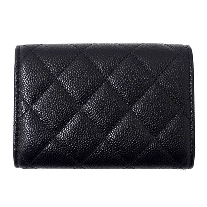 CHANEL シャネル 三つ折り財布 マトラッセ ブラック ゴールド金具 キャビアスキン レディース 【中古】