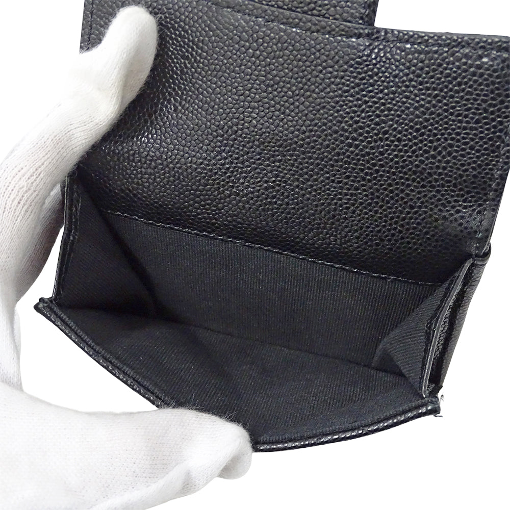 CHANEL シャネル 三つ折り財布 マトラッセ ブラック ゴールド金具 キャビアスキン レディース 【中古】