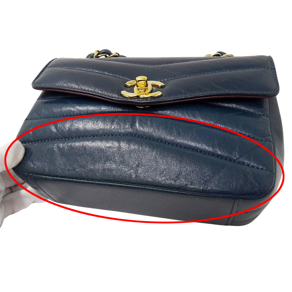 CHANEL シャネル ショルダーバッグ ブルーグリーン ゴールド金具 レザー レディース 【中古】