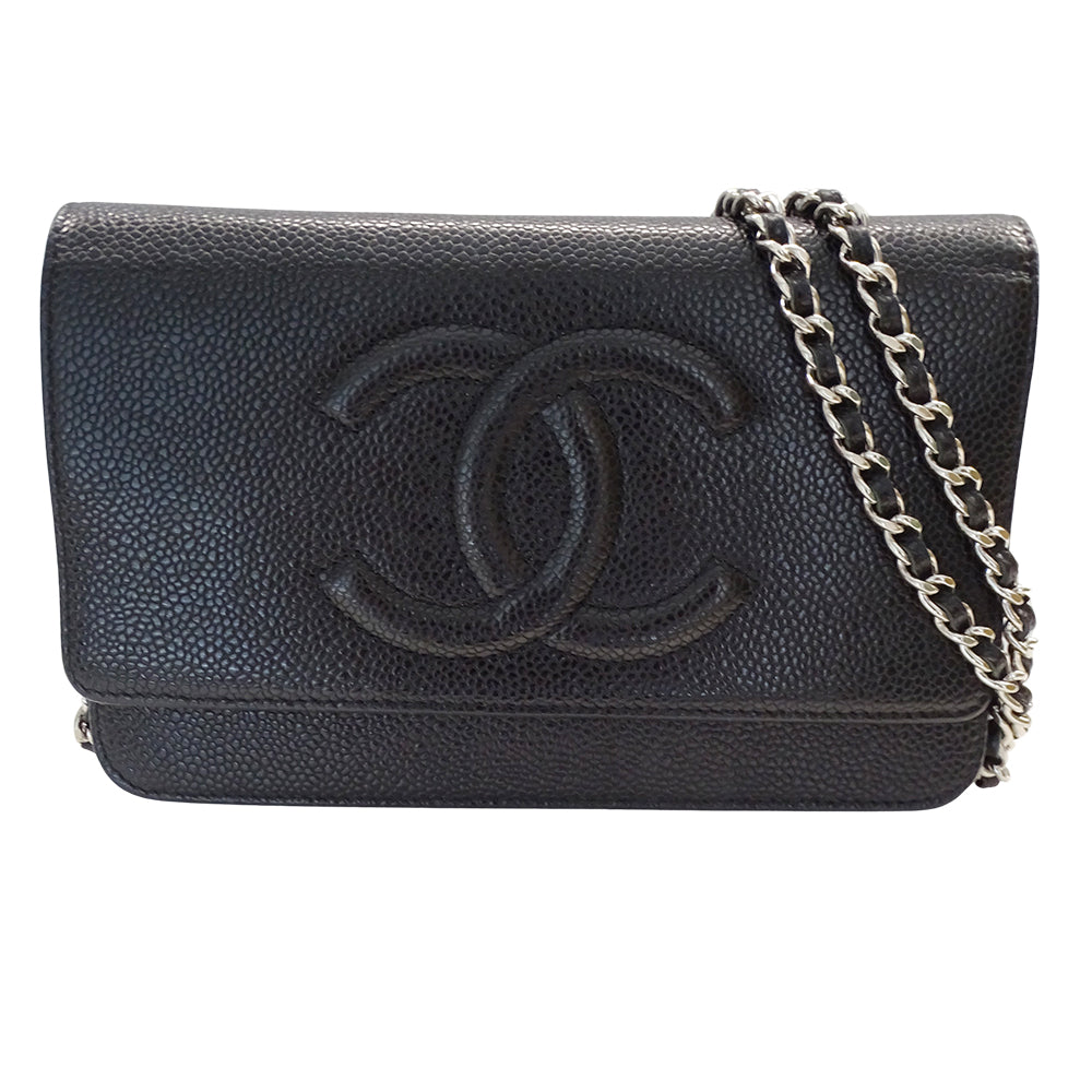 CHANEL シャネル ココマーク ショルダーウォレット ブラック シルバー金具 A48654 キャビアスキン レディース 【中古】