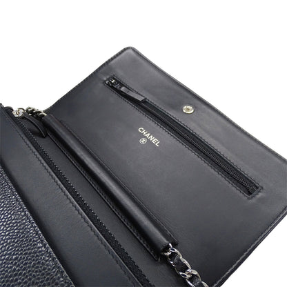 CHANEL シャネル ココマーク ショルダーウォレット ブラック シルバー金具 A48654 キャビアスキン レディース 【中古】
