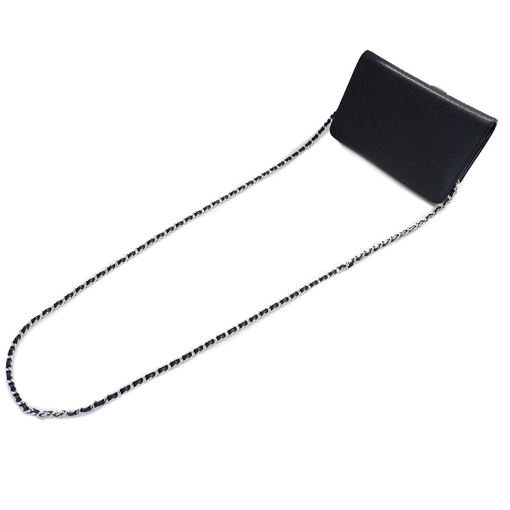 CHANEL シャネル ココマーク ショルダーウォレット ブラック シルバー金具 A48654 キャビアスキン レディース 【中古】