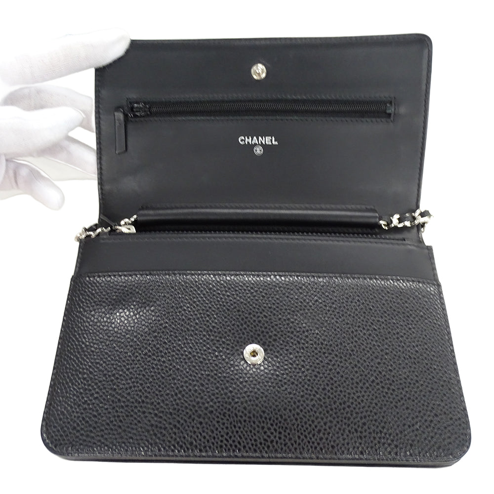 CHANEL シャネル ココマーク ショルダーウォレット ブラック シルバー金具 A48654 キャビアスキン レディース 【中古】
