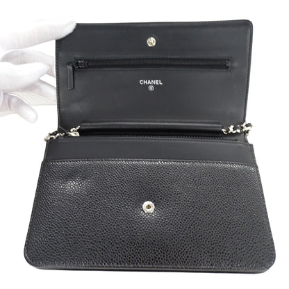 CHANEL シャネル ココマーク ショルダーウォレット ブラック シルバー金具 A48654 キャビアスキン レディース 【中古】