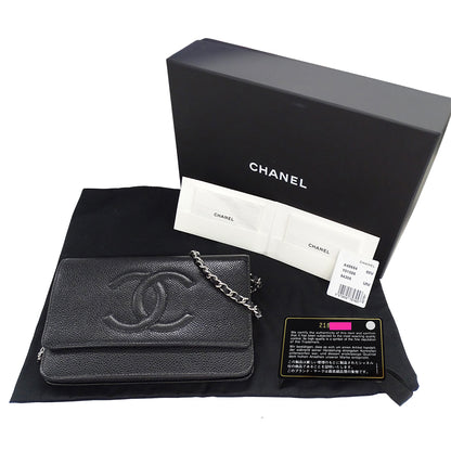 CHANEL シャネル ココマーク ショルダーウォレット ブラック シルバー金具 A48654 キャビアスキン レディース 【中古】