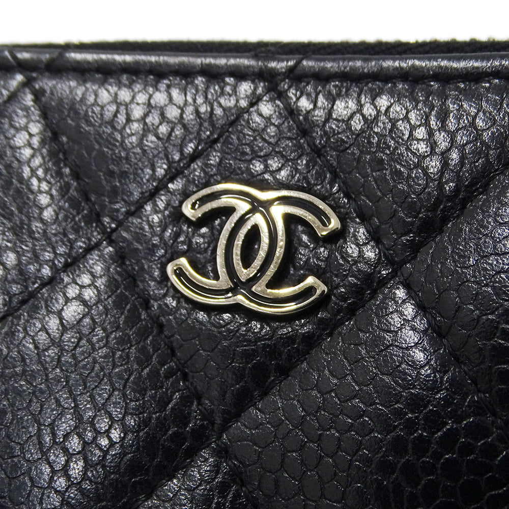 CHANEL シャネル 三つ折り財布 マトラッセ ブラック シルバー金具 キャビアスキン レディース 【中古】