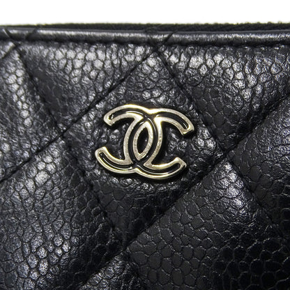 CHANEL シャネル 三つ折り財布 マトラッセ ブラック シルバー金具 キャビアスキン レディース 【中古】