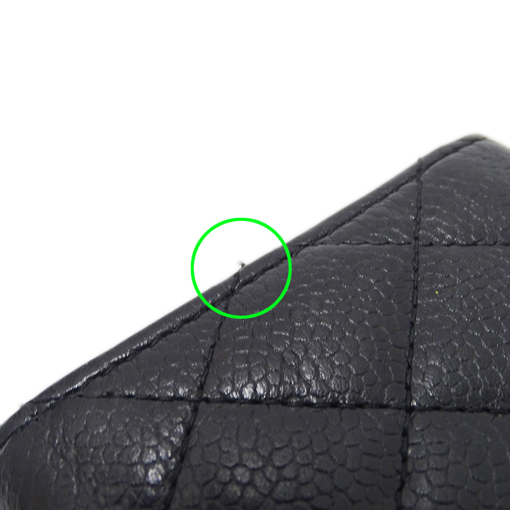 CHANEL シャネル 三つ折り財布 マトラッセ ブラック シルバー金具 キャビアスキン レディース 【中古】