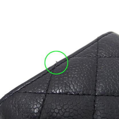 CHANEL シャネル 三つ折り財布 マトラッセ ブラック シルバー金具 キャビアスキン レディース 【中古】
