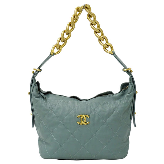 CHANEL シャネル ショルダーバッグ マトラッセ グリーン ゴールド金具 レザー レディース 【中古】
