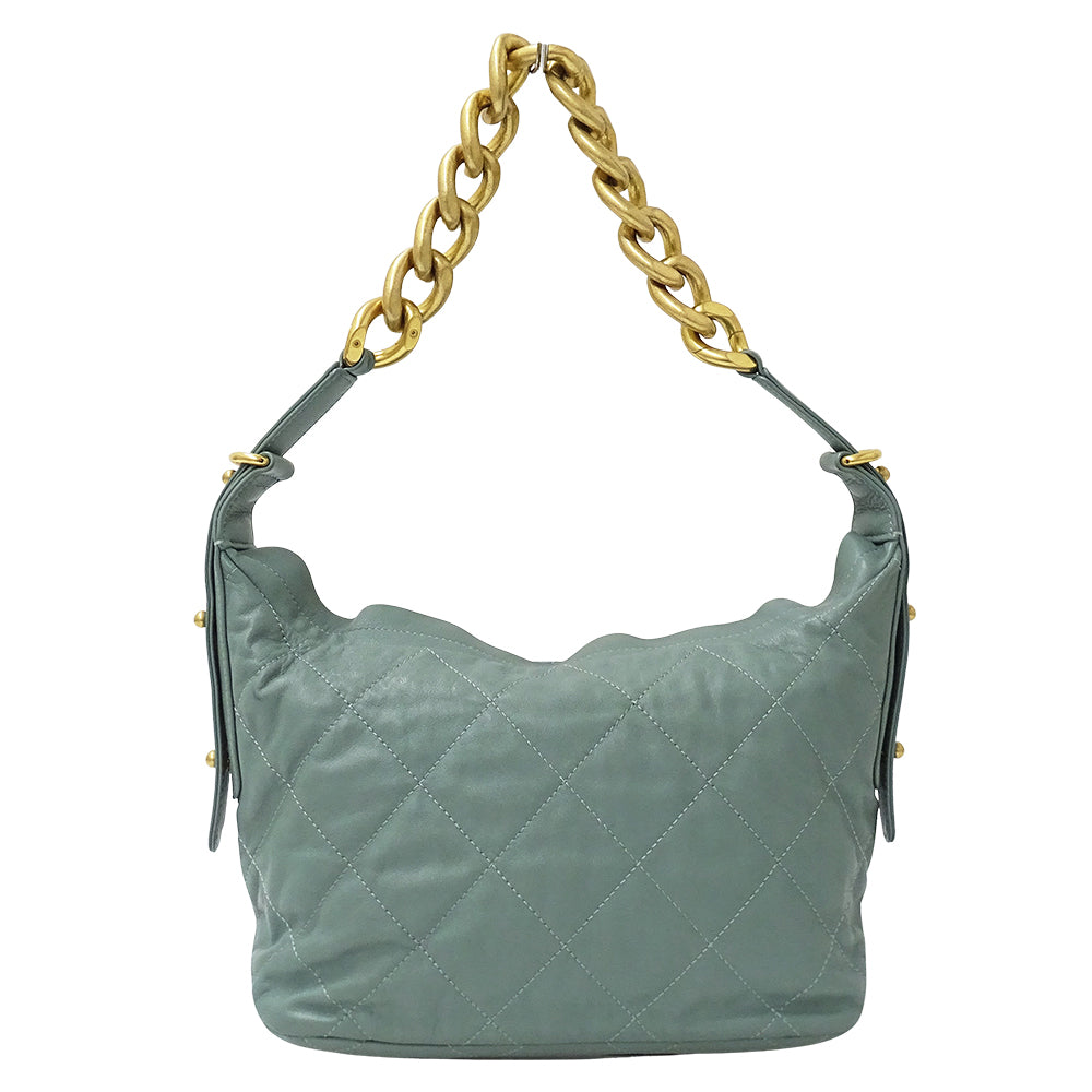 CHANEL シャネル ショルダーバッグ マトラッセ グリーン ゴールド金具 レザー レディース 【中古】