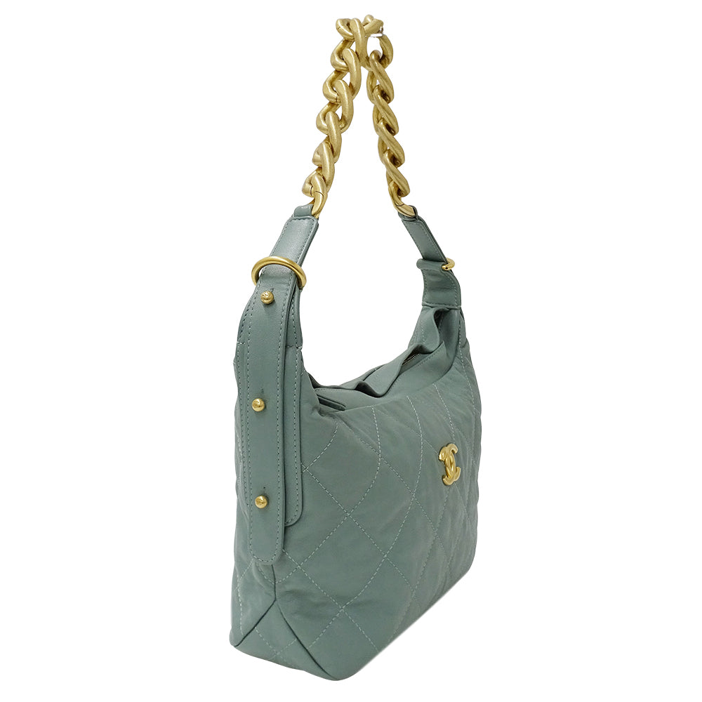 CHANEL シャネル ショルダーバッグ マトラッセ グリーン ゴールド金具 レザー レディース 【中古】