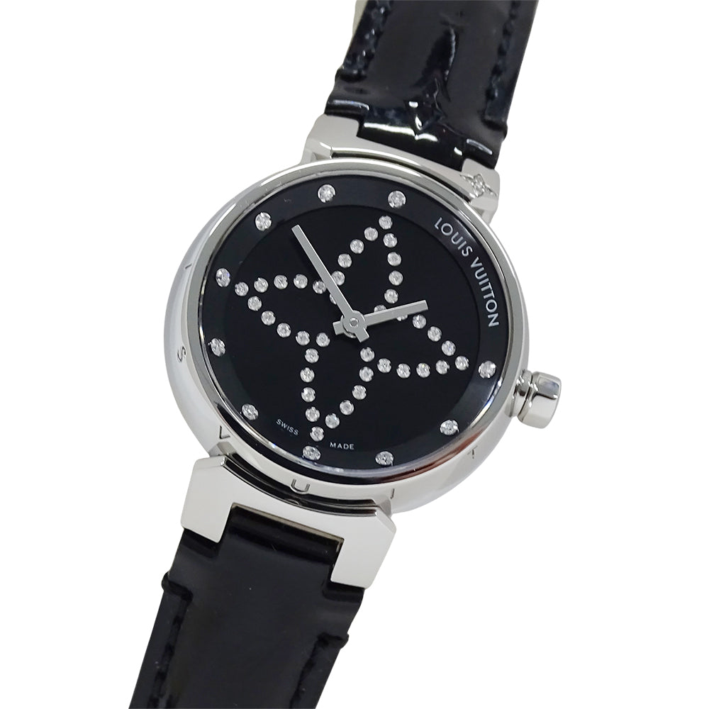LOUIS VUITTON ルイ・ヴィトン タンブ―ル フォーエバー Q12M5 レディース 腕時計 ダイヤ クオーツ SS レザー磨き済み 【中古】