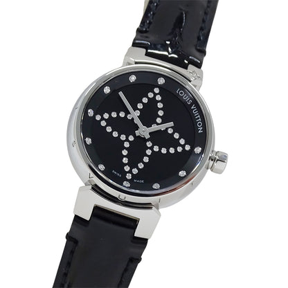 LOUIS VUITTON ルイ・ヴィトン タンブ―ル フォーエバー Q12M5 レディース 腕時計 ダイヤ クオーツ SS レザー磨き済み 【中古】