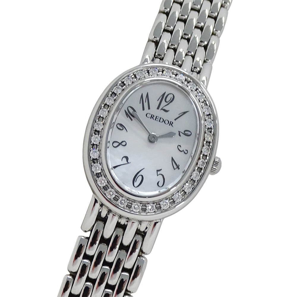 SEIKO セイコー クレドール シグノ 1E70-0AB0 GSTE919 レディース 腕時計 ダイヤ シェル クオーツ QZ SS 磨き済み【中古】