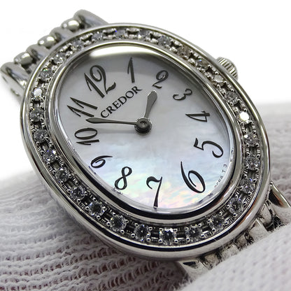 SEIKO セイコー クレドール シグノ 1E70-0AB0 GSTE919 レディース 腕時計 ダイヤ シェル クオーツ QZ SS 磨き済み【中古】