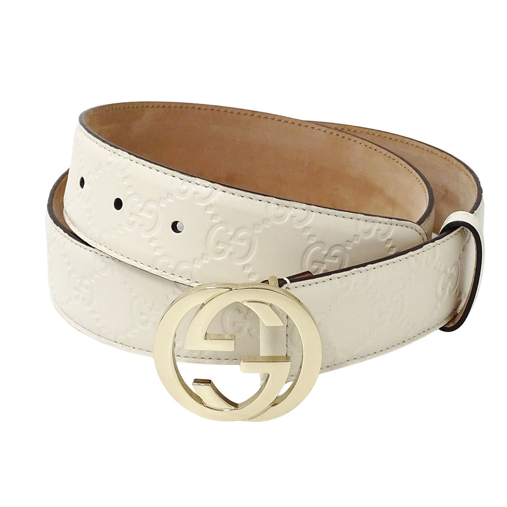 GUCCI グッチ ベルト インターロッキングG グッチシマ ホワイト 370543 レザー レディース 【中古】