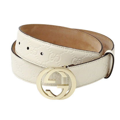 GUCCI グッチ ベルト インターロッキングG グッチシマ ホワイト 370543 レザー レディース 【中古】