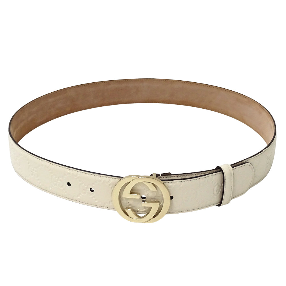 GUCCI グッチ ベルト インターロッキングG グッチシマ ホワイト 370543 レザー レディース 【中古】