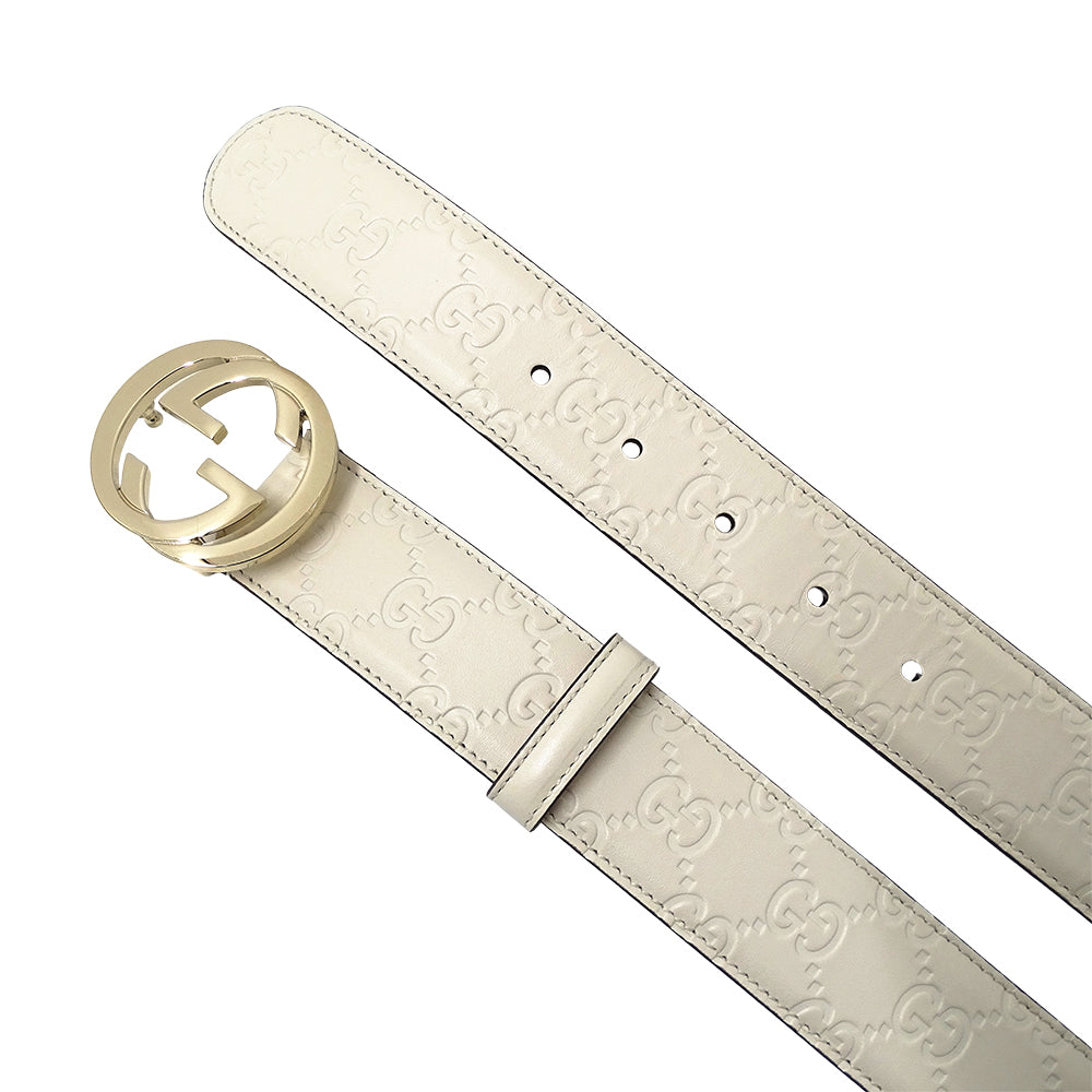 GUCCI グッチ ベルト インターロッキングG グッチシマ ホワイト 370543 レザー レディース 【中古】