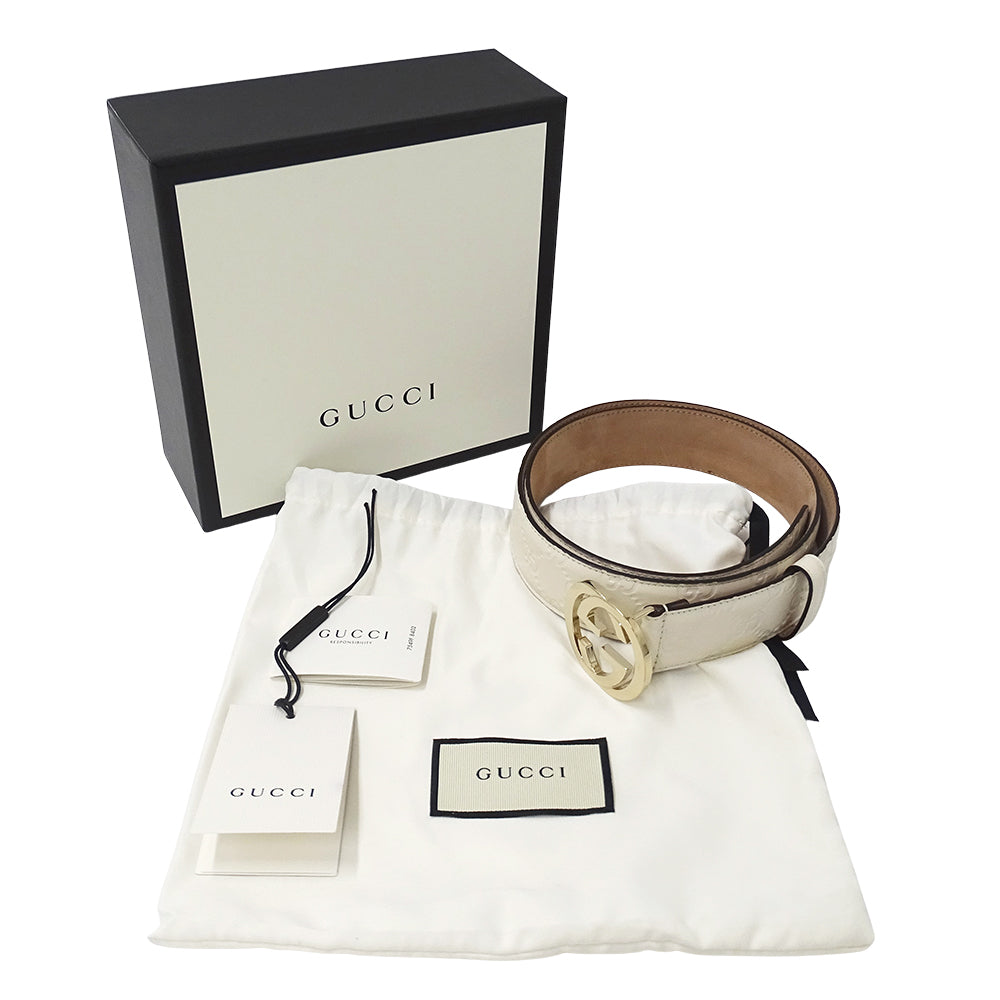 GUCCI グッチ ベルト インターロッキングG グッチシマ ホワイト 370543 レザー レディース 【中古】