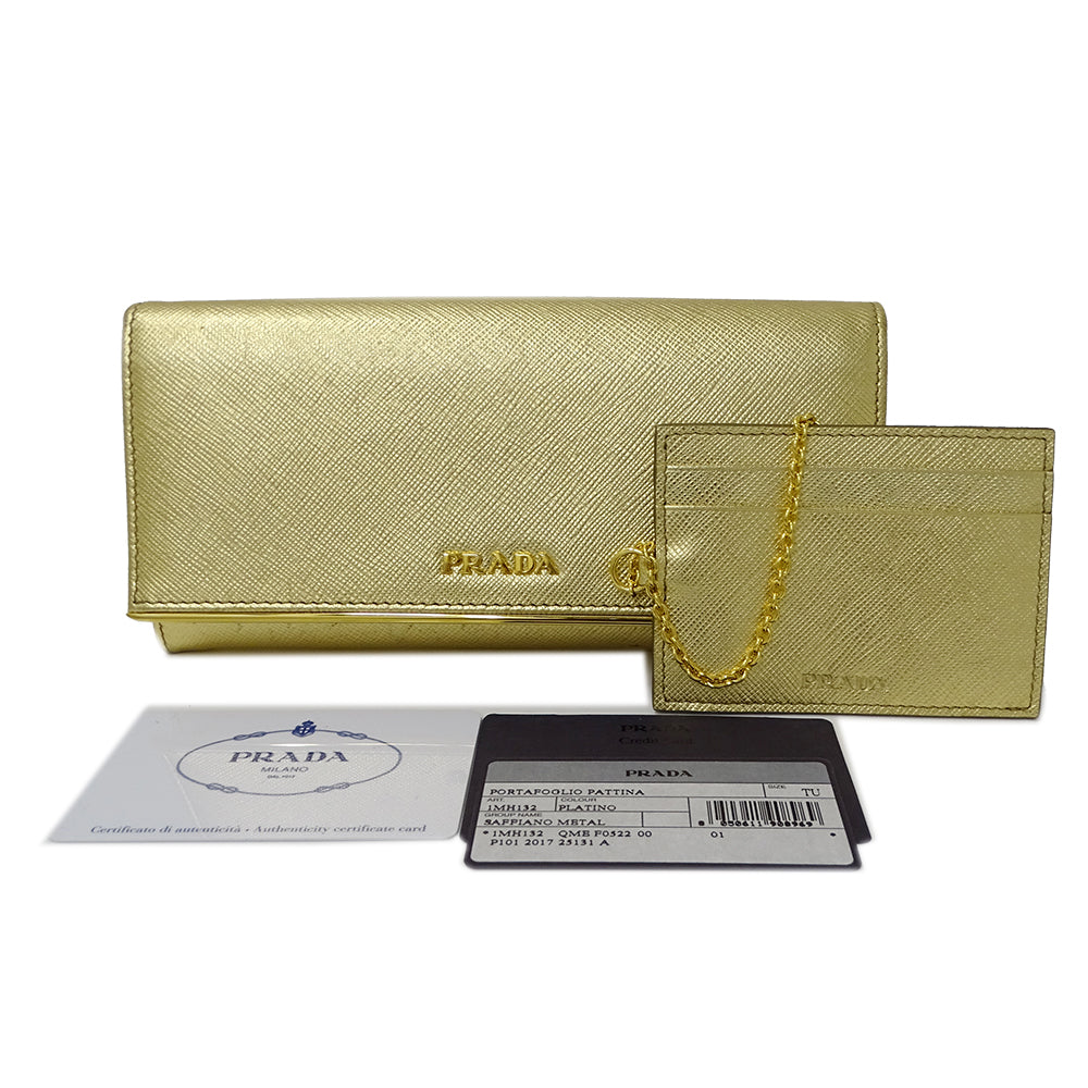 PRADA プラダ 長財布 メタル ゴールド 1MH132 レディース 【中古】