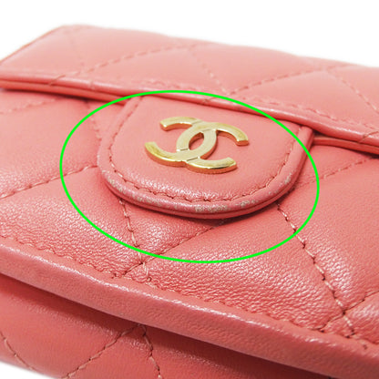 CHANEL シャネル 三つ折り財布 マトラッセ ピンク ゴールド金具 ラムスキン レディース 【中古】