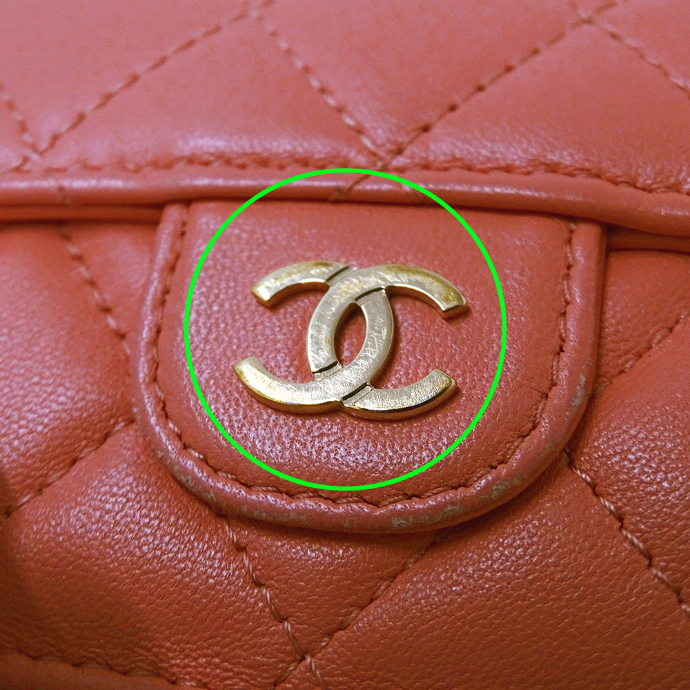 CHANEL シャネル 三つ折り財布 マトラッセ ピンク ゴールド金具 ラムスキン レディース 【中古】