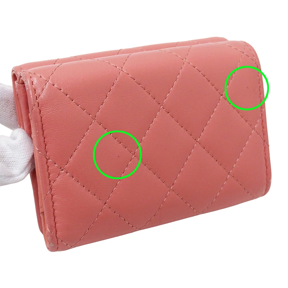 CHANEL シャネル 三つ折り財布 マトラッセ ピンク ゴールド金具 ラムスキン レディース 【中古】