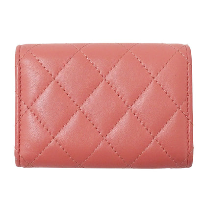 CHANEL シャネル 三つ折り財布 マトラッセ ピンク ゴールド金具 ラムスキン レディース 【中古】