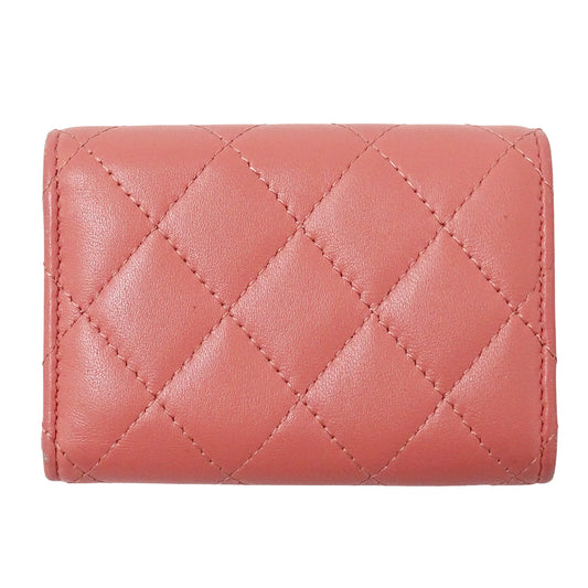 CHANEL シャネル 三つ折り財布 マトラッセ ピンク ゴールド金具 ラムスキン レディース 【中古】