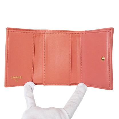 CHANEL シャネル 三つ折り財布 マトラッセ ピンク ゴールド金具 ラムスキン レディース 【中古】